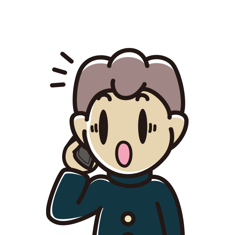 スマホで電話中に驚く男子中学生のイラスト【色あり、背景なし】透過PNG