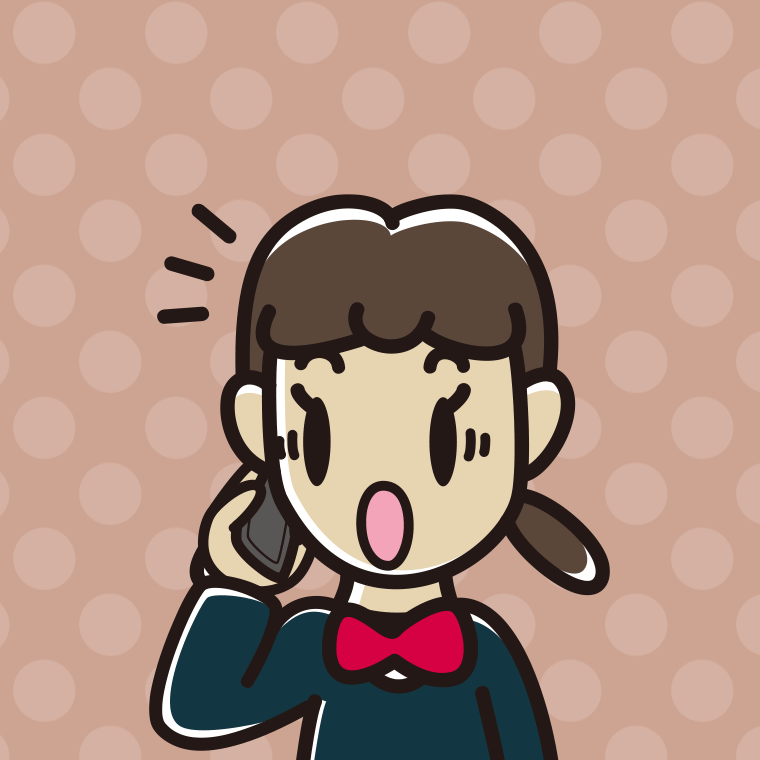 スマホで電話中に驚く女子中学生のイラスト【色、背景あり】PNG