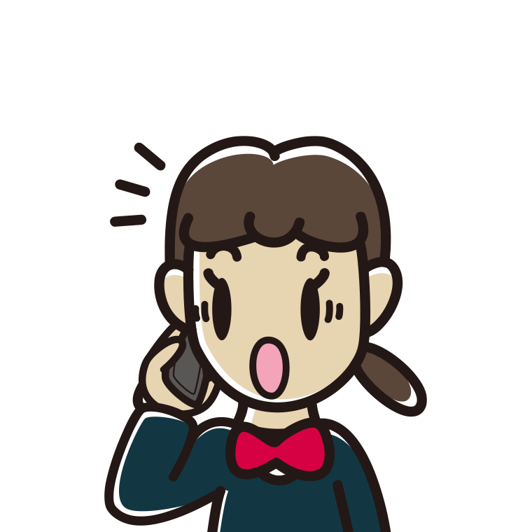 スマホで電話中に驚く女子中学生のイラスト【色あり、背景なし】透過PNG