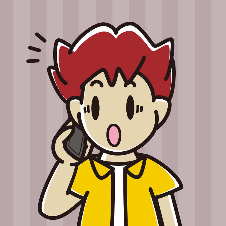 スマホで電話中に驚く男子大学生のイラスト【色、背景あり】PNG