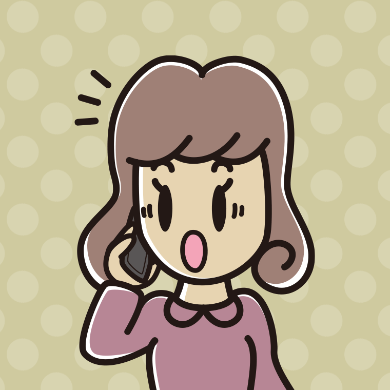 スマホで電話中に驚く女子大学生のイラスト【色、背景あり】PNG