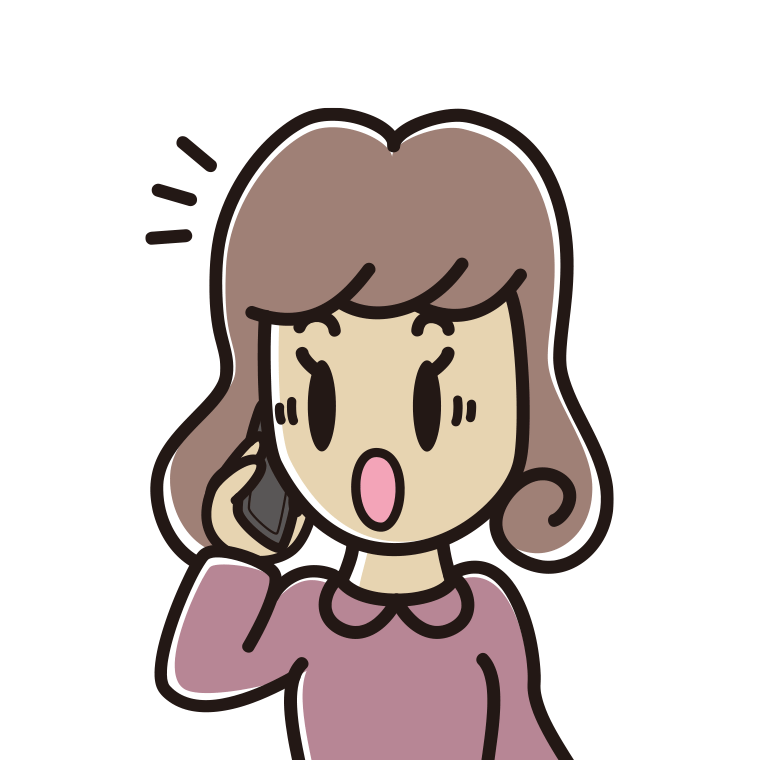 スマホで電話中に驚く女子大学生のイラスト【色あり、背景なし】透過PNG