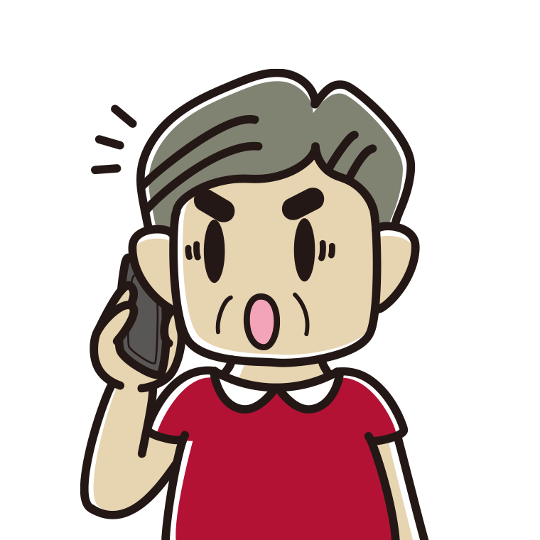 スマホで電話中に驚くおじさんのイラスト【色あり、背景なし】透過PNG