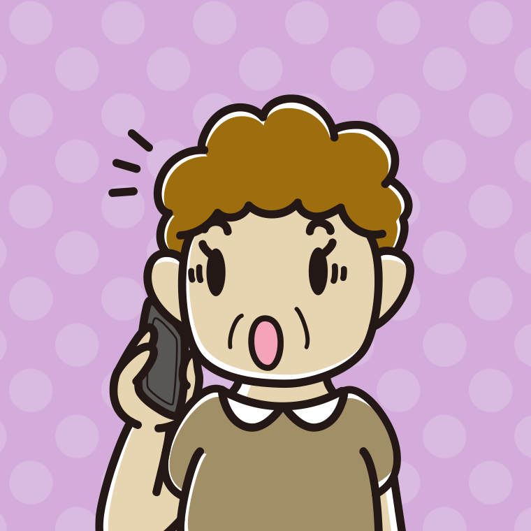 【フリー素材】スマホで電話中に驚くおばさんのイラスト