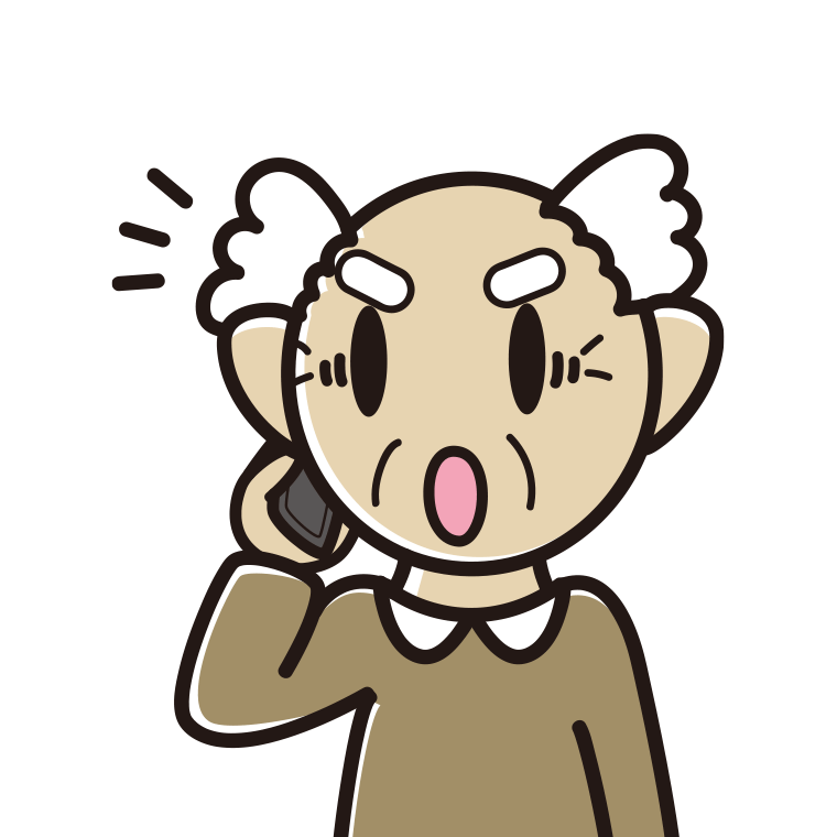 スマホで電話中に驚くおじいさんのイラスト【色あり、背景なし】透過PNG
