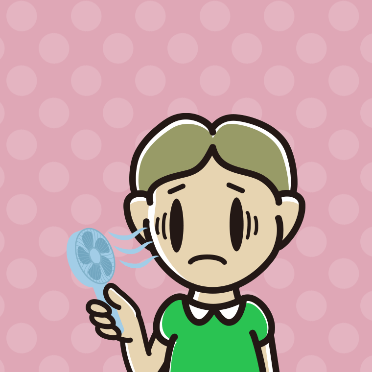 ハンディファンで困る小学生男子のイラスト【色、背景あり】PNG