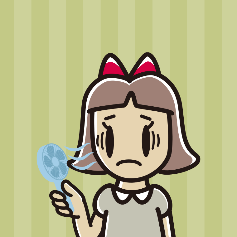 ハンディファンで困る小学生女子のイラスト【色、背景あり】PNG
