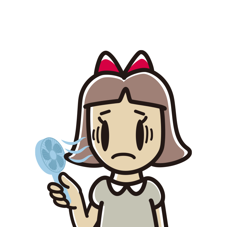 ハンディファンで困る小学生女子のイラスト【色あり、背景なし】透過PNG