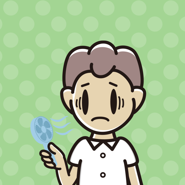 ハンディファンで困る男子中学生のイラスト【色、背景あり】PNG