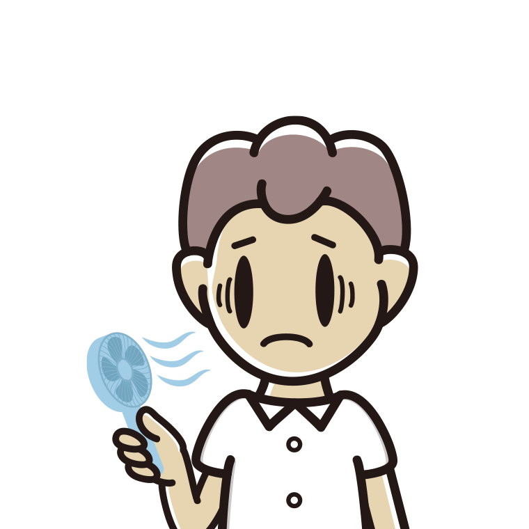 ハンディファンで困る男子中学生のイラスト【色あり、背景なし】透過PNG