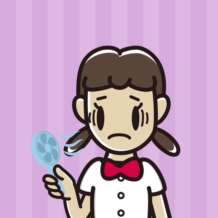ハンディファンで困る女子中学生のイラスト【色、背景あり】PNG