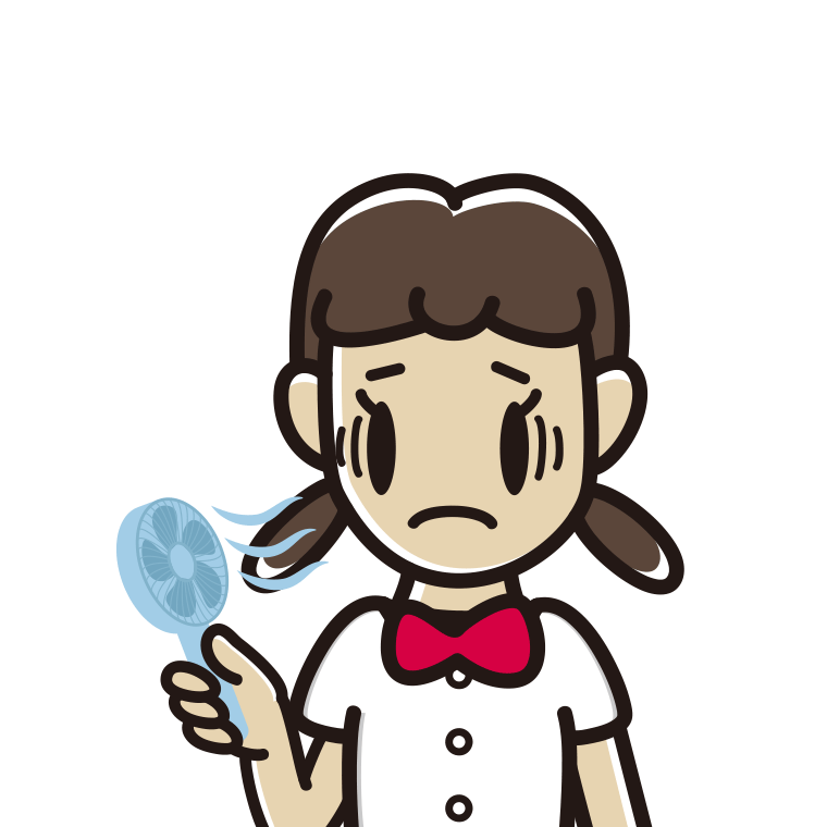 ハンディファンで困る女子中学生のイラスト【色あり、背景なし】透過PNG