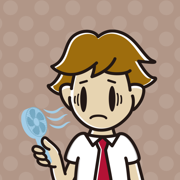 ハンディファンで困る男子高校生のイラスト【色、背景あり】PNG