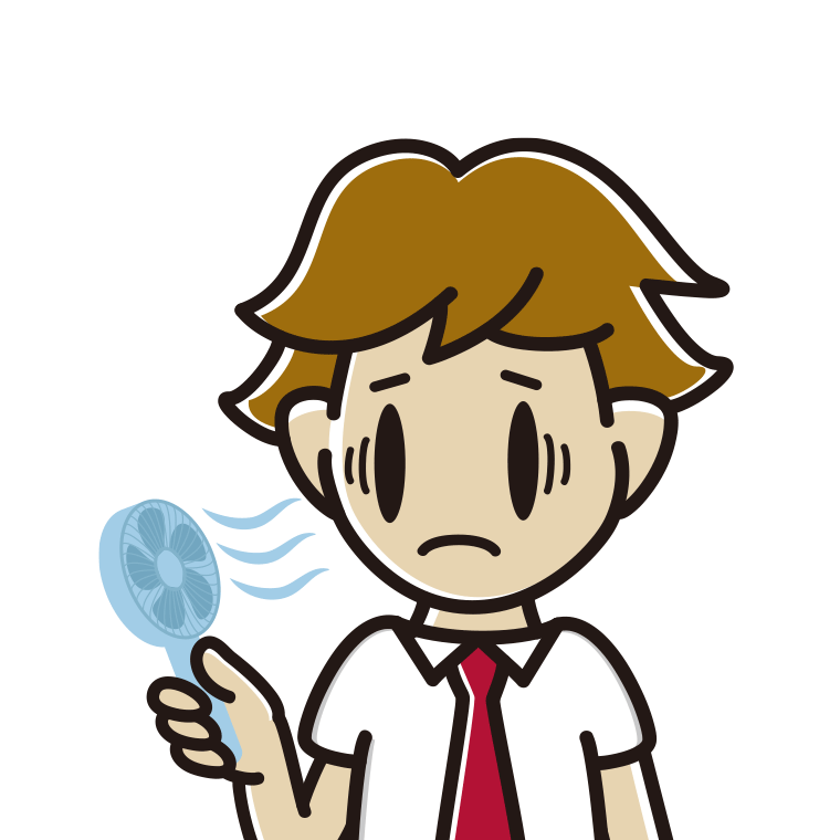 ハンディファンで困る男子高校生のイラスト【色あり、背景なし】透過PNG