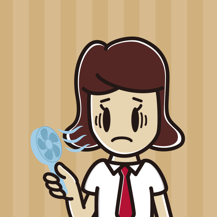 ハンディファンで困る女子高校生のイラスト【色、背景あり】PNG