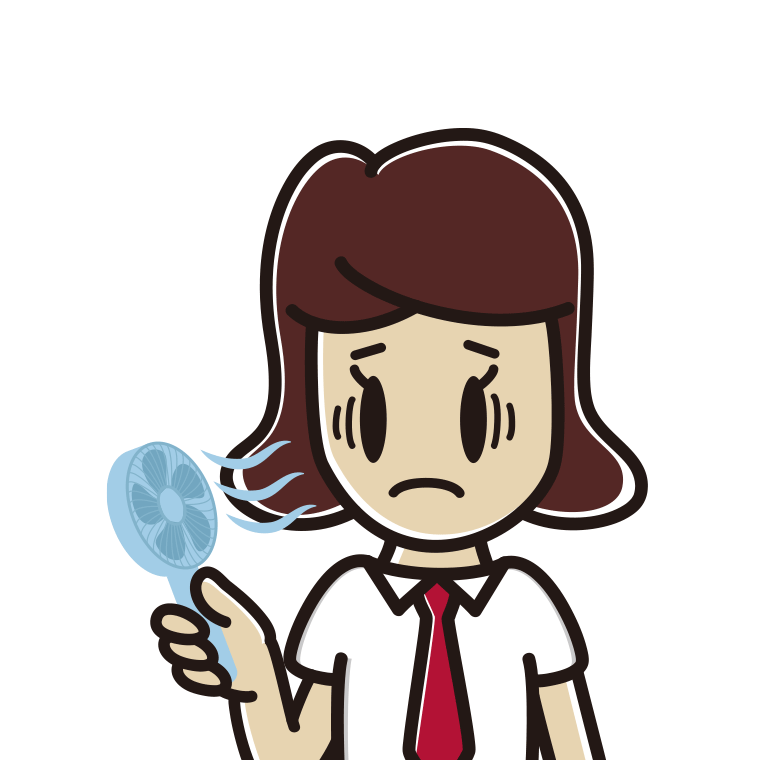 ハンディファンで困る女子高校生のイラスト【色あり、背景なし】透過PNG