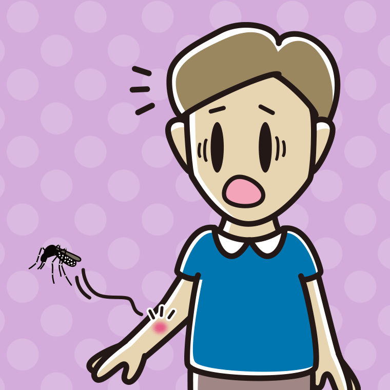 蚊に刺される男性のイラスト【色、背景あり】PNG