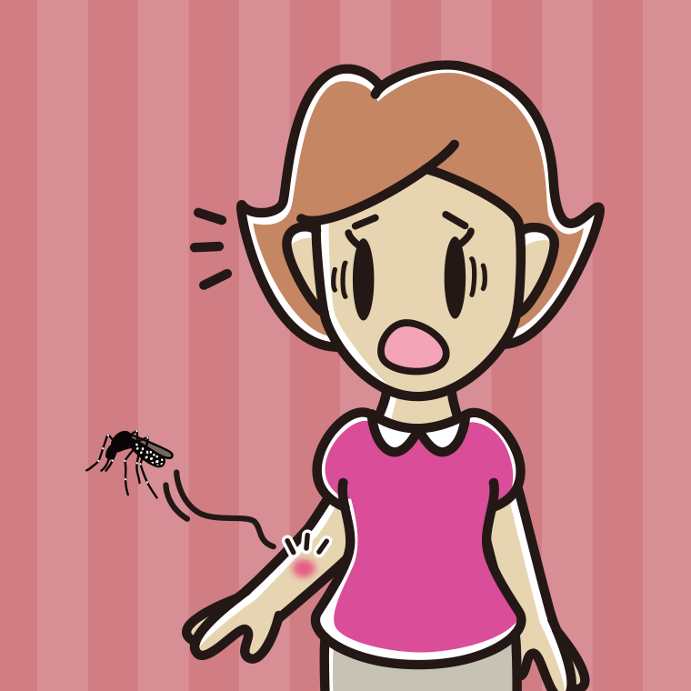 蚊に刺される女性のイラスト【色、背景あり】PNG