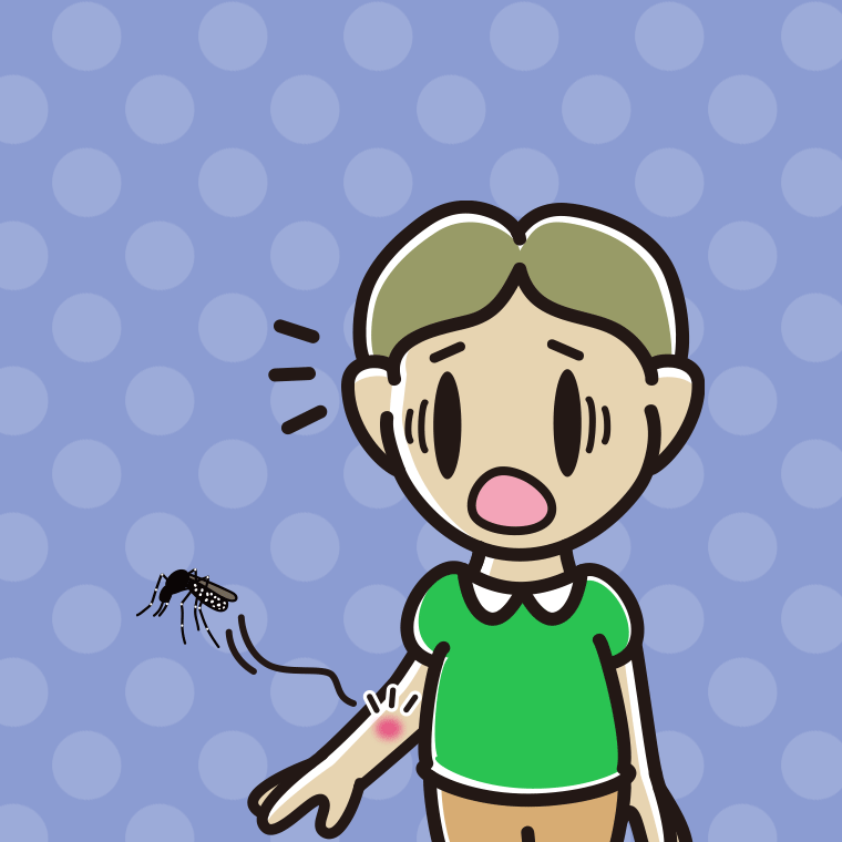 蚊に刺される小学生男子のイラスト【色、背景あり】PNG