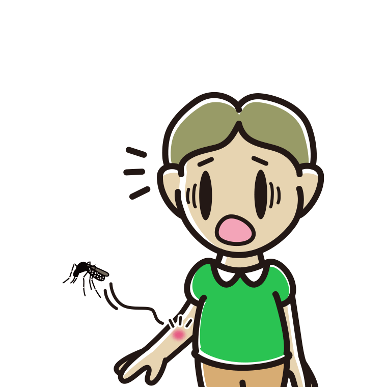 蚊に刺される小学生男子のイラスト【色あり、背景なし】透過PNG