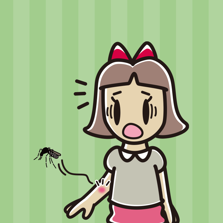 蚊に刺される小学生女子のイラスト【色、背景あり】PNG