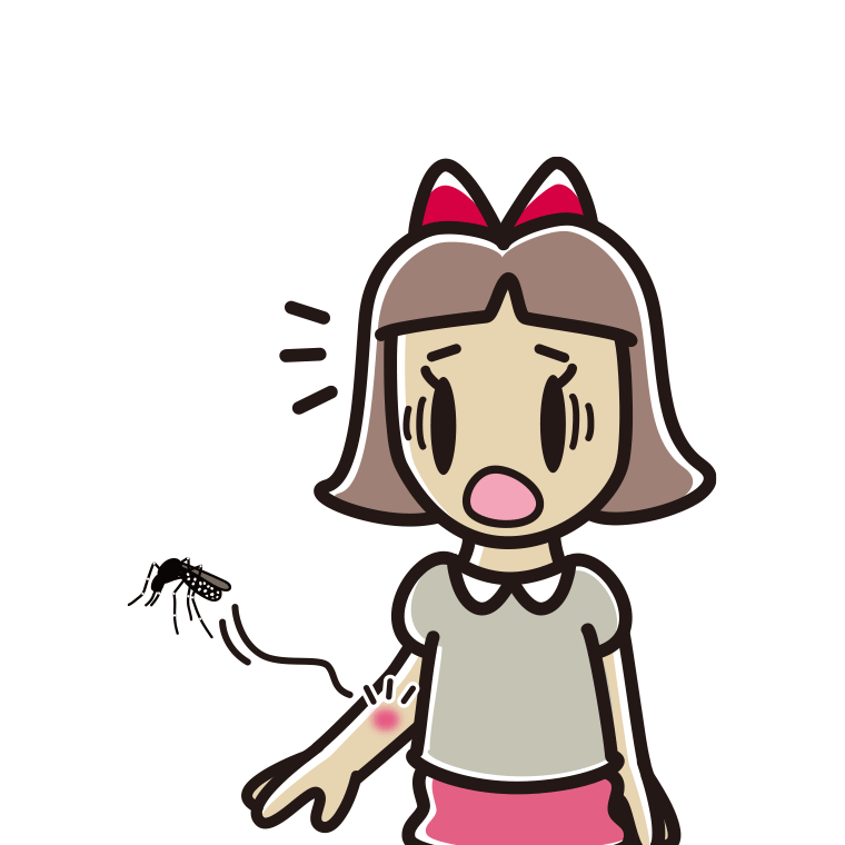 蚊に刺される小学生女子のイラスト【色あり、背景なし】透過PNG