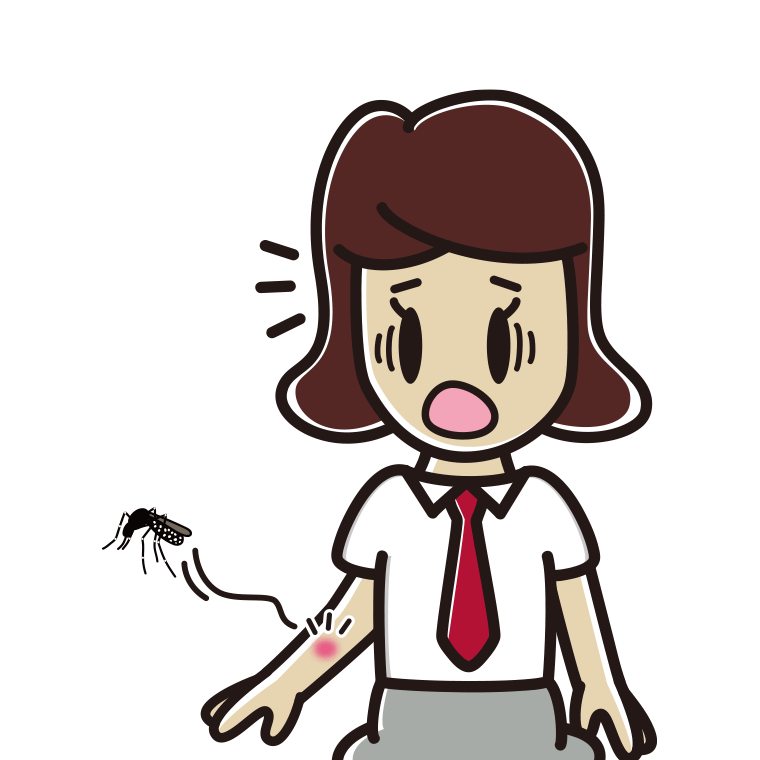 蚊に刺される女子高校生のイラスト【色あり、背景なし】透過PNG