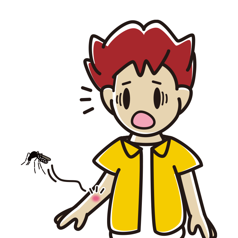 蚊に刺される男子大学生のイラスト【色あり、背景なし】透過PNG