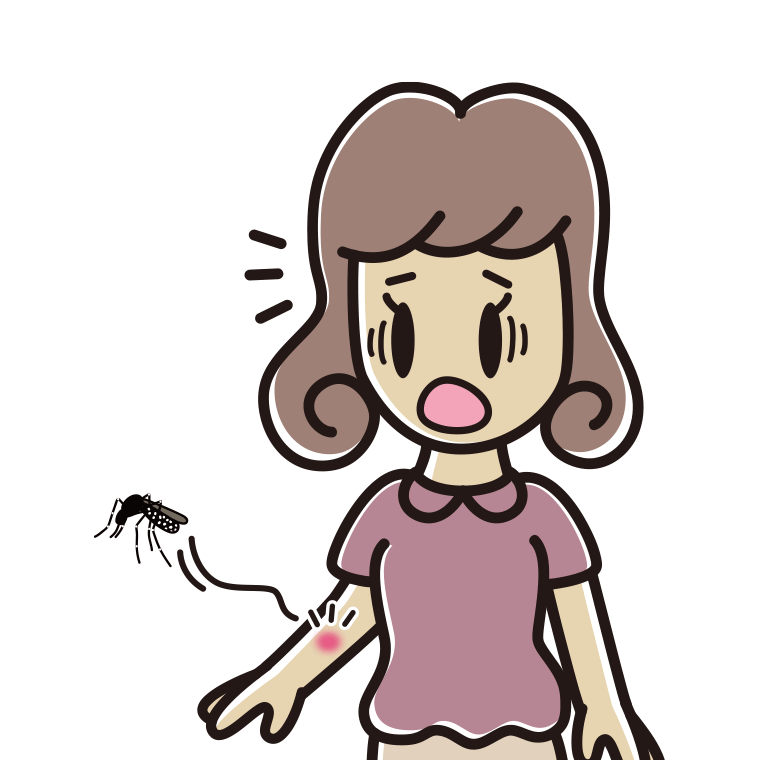 蚊に刺される女子大学生のイラスト【色あり、背景なし】透過PNG