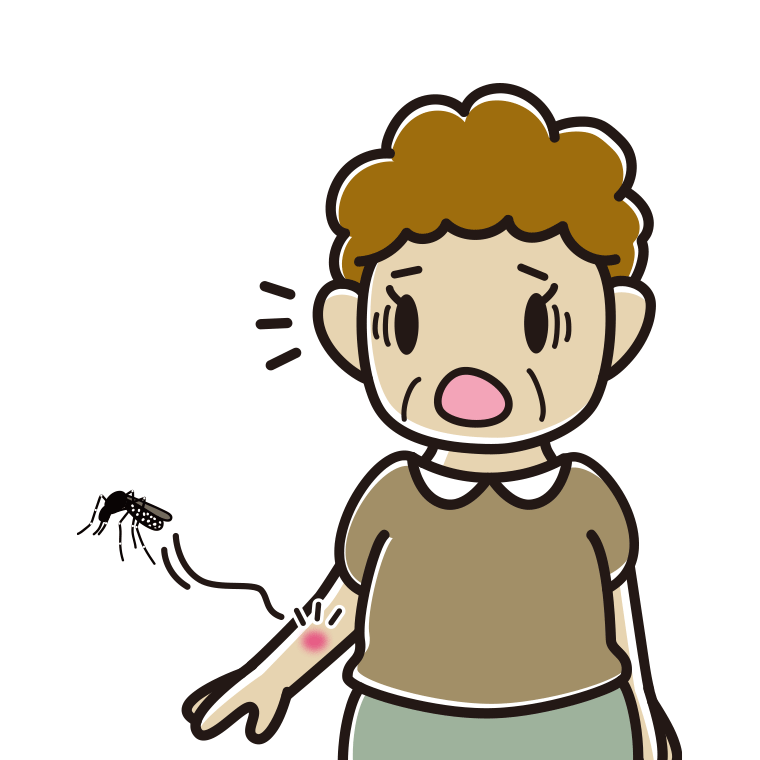 蚊に刺されるおばさんのイラスト【色あり、背景なし】透過PNG