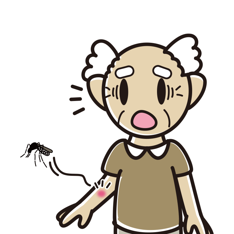 蚊に刺されるおじいさんのイラスト【色あり、背景なし】透過PNG