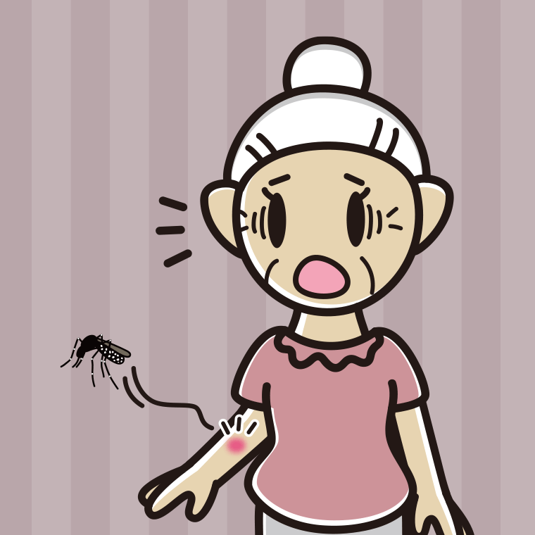 【フリー素材】蚊に刺されるおばあさんのイラスト