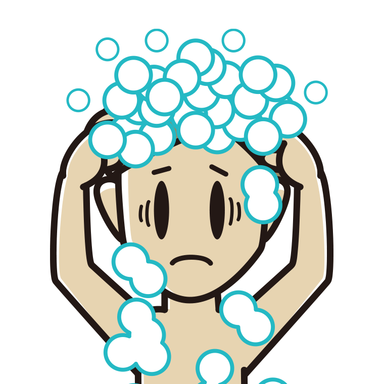 頭を洗って困る男性のイラスト【色あり、背景なし】透過PNG