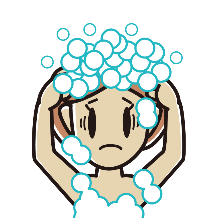 頭を洗って困る女性のイラスト【色あり、背景なし】透過PNG