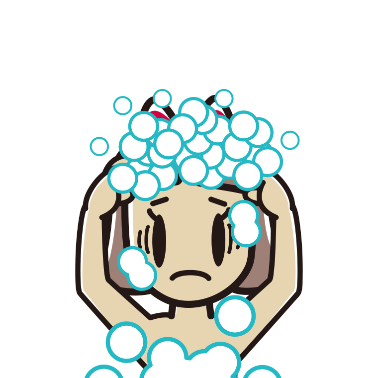 頭を洗って困る小学生女子のイラスト【色あり、背景なし】透過PNG