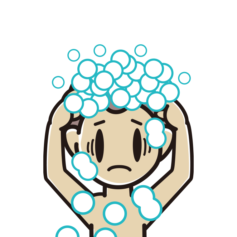 頭を洗って困る男子中学生のイラスト【色あり、背景なし】透過PNG