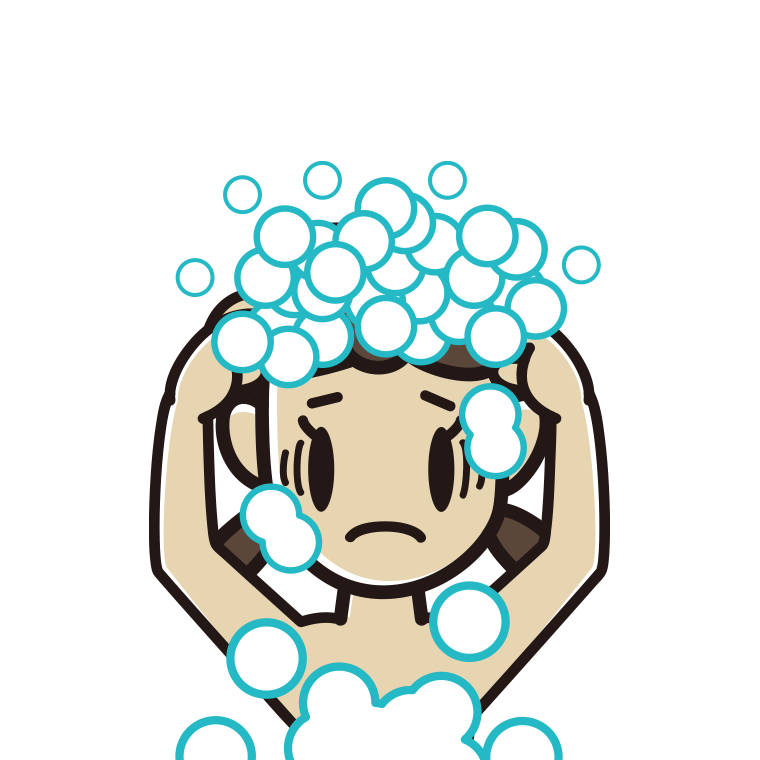 頭を洗って困る女子中学生のイラスト【色あり、背景なし】透過PNG