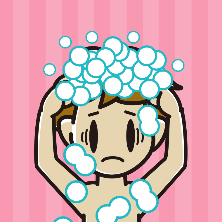 頭を洗って困る男子高校生のイラスト【色、背景あり】PNG
