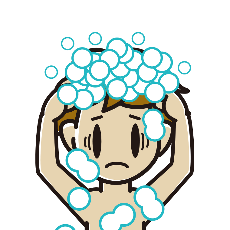 頭を洗って困る男子高校生のイラスト【色あり、背景なし】透過PNG