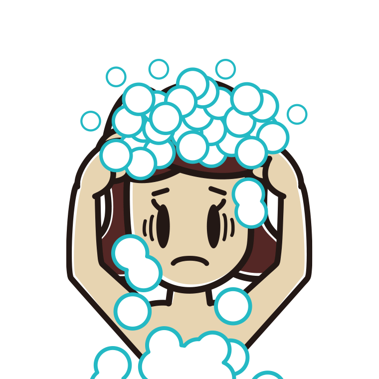 頭を洗って困る女子高校生のイラスト【色あり、背景なし】透過PNG