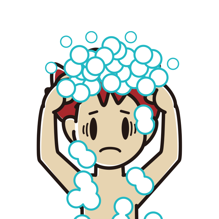 頭を洗って困る男子大学生のイラスト【色あり、背景なし】透過PNG