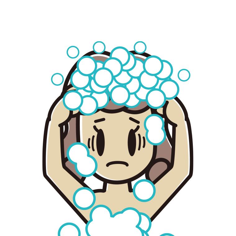 頭を洗って困る女子大学生のイラスト【色あり、背景なし】透過PNG