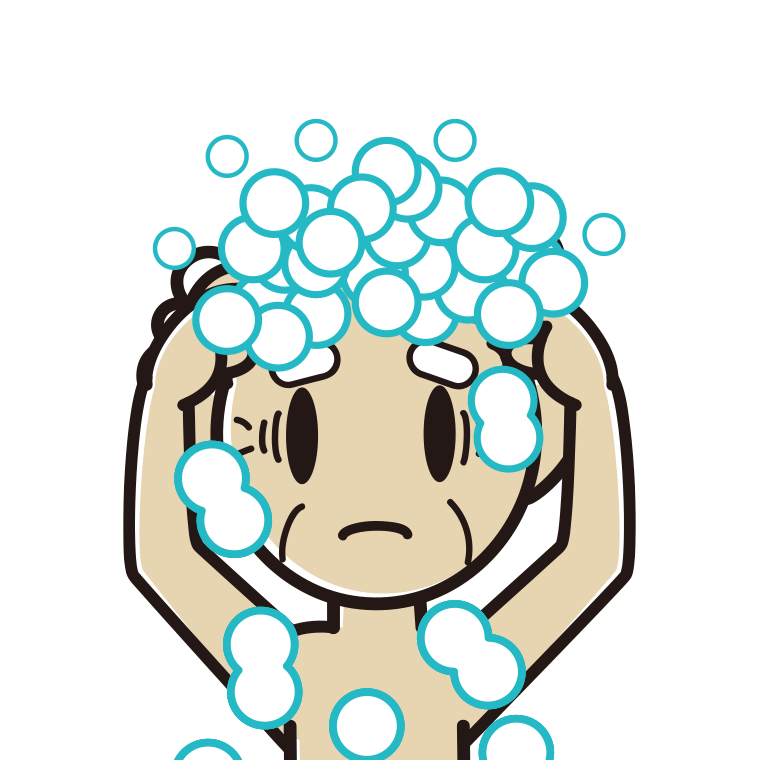 頭を洗って困るおじいさんのイラスト【色あり、背景なし】透過PNG