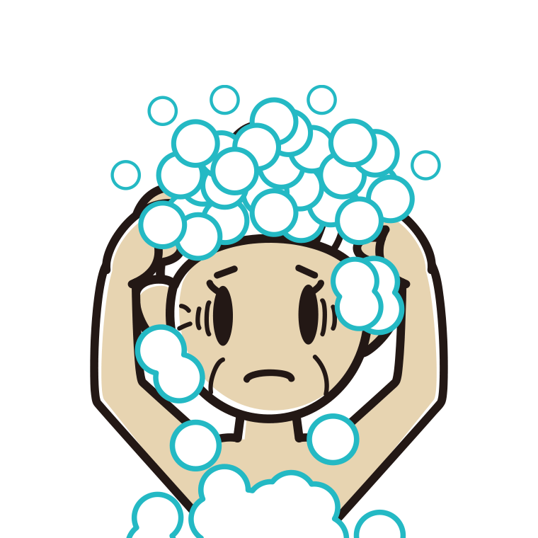 頭を洗って困るおばあさんのイラスト【色あり、背景なし】透過PNG