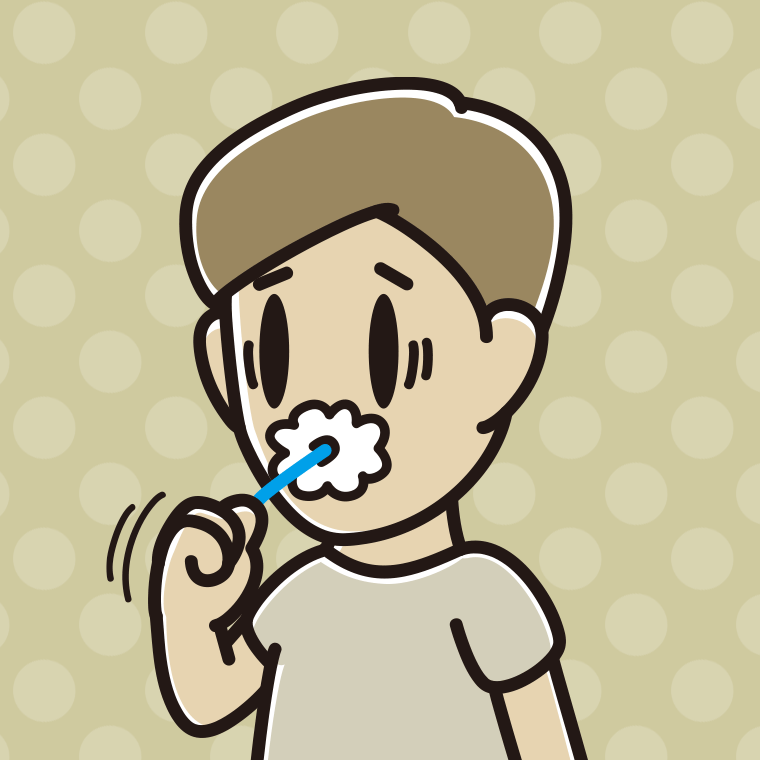 歯磨きで困る男性のイラスト【色、背景あり】PNG