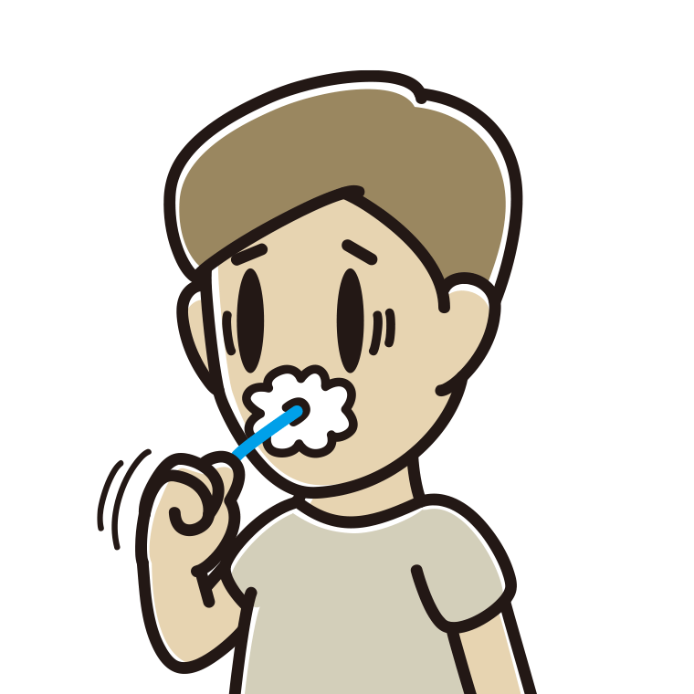 歯磨きで困る男性のイラスト【色あり、背景なし】透過PNG