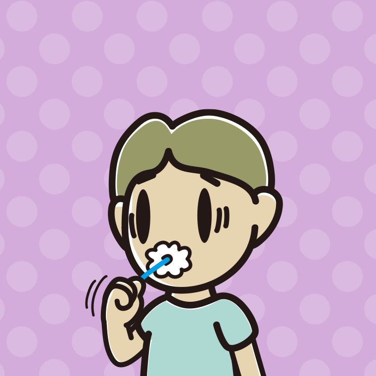 歯磨きで困る小学生男子のイラスト【色、背景あり】PNG