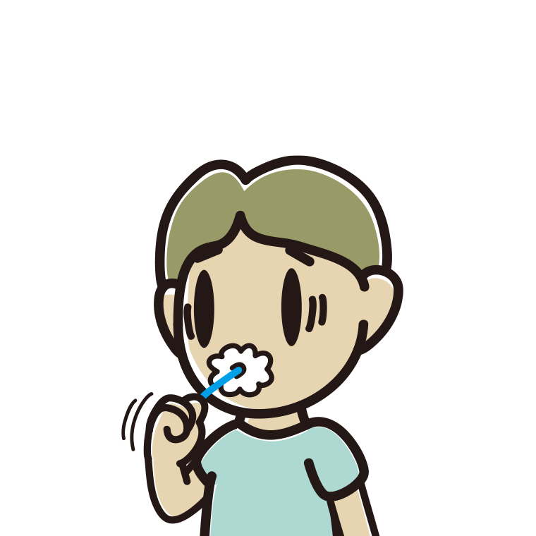 歯磨きで困る小学生男子のイラスト【色あり、背景なし】透過PNG