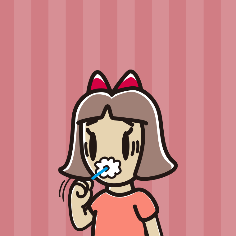 歯磨きで困る小学生女子のイラスト【色、背景あり】PNG