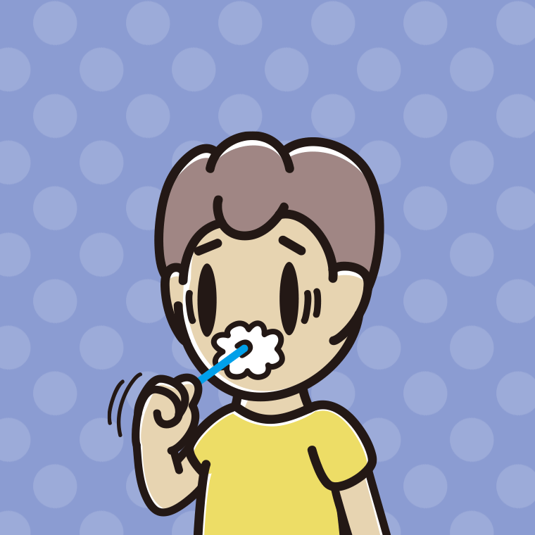 歯磨きで困る男子中学生のイラスト【色、背景あり】PNG